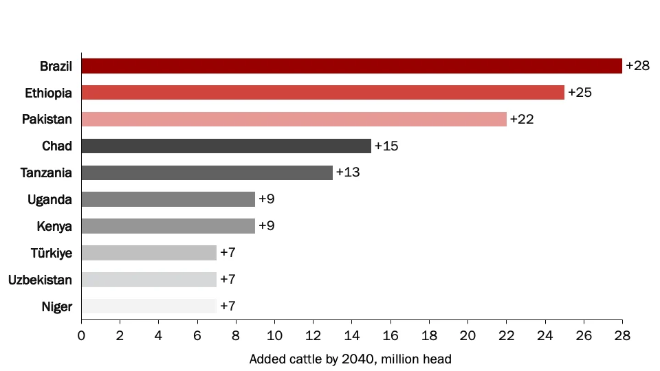 Countries with the largest cattle population growth